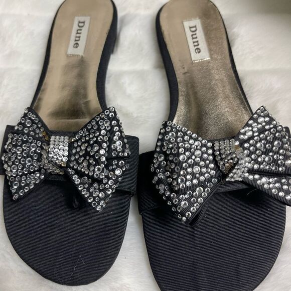 Dune black gros grain fabric thong sandals embellished rhinestones bows … - Picture 8 of 11